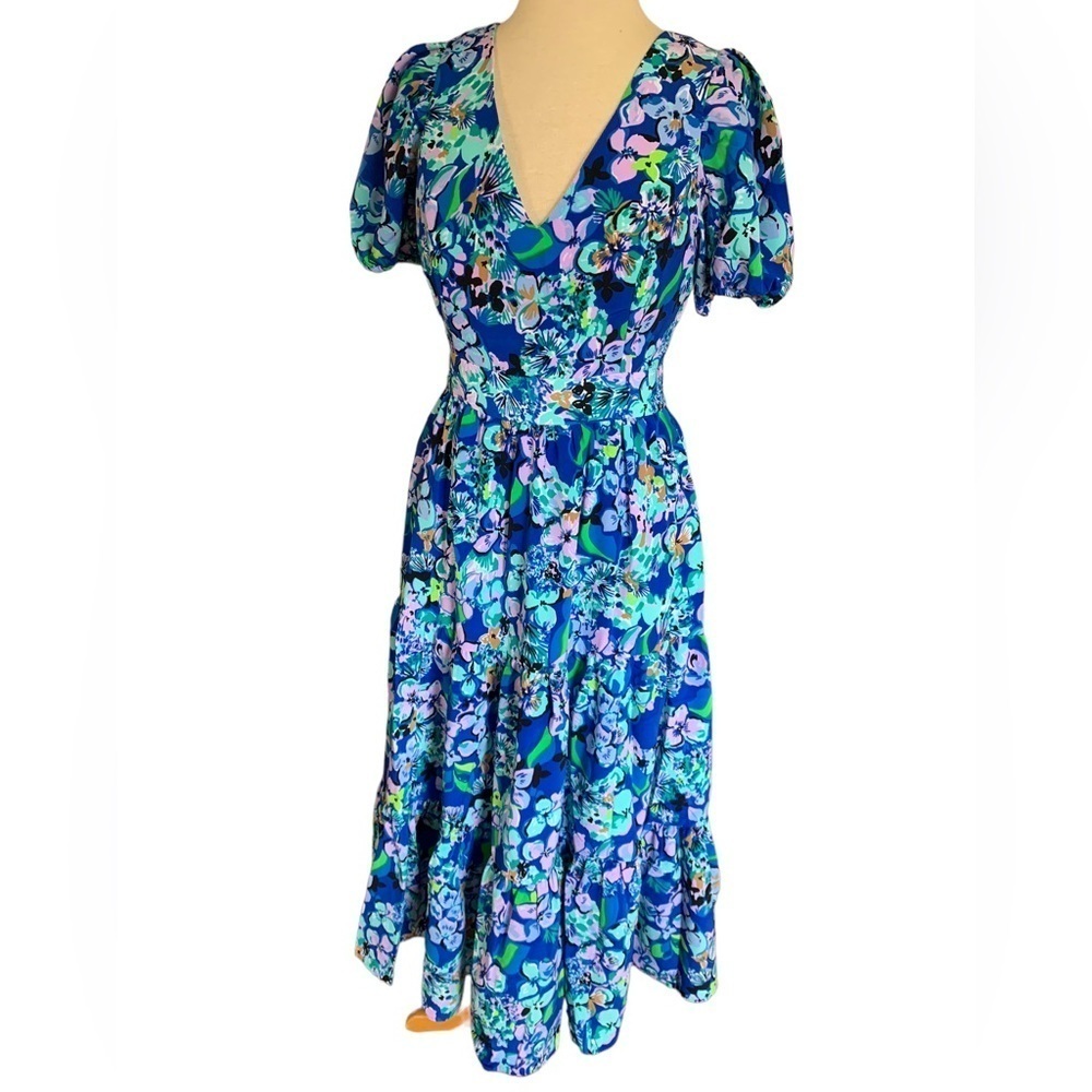 LILLY PULITZER 6 Blue Tiered midi dress Grace in Blue Grotto Twilight Tr… - Picture 5 of 14